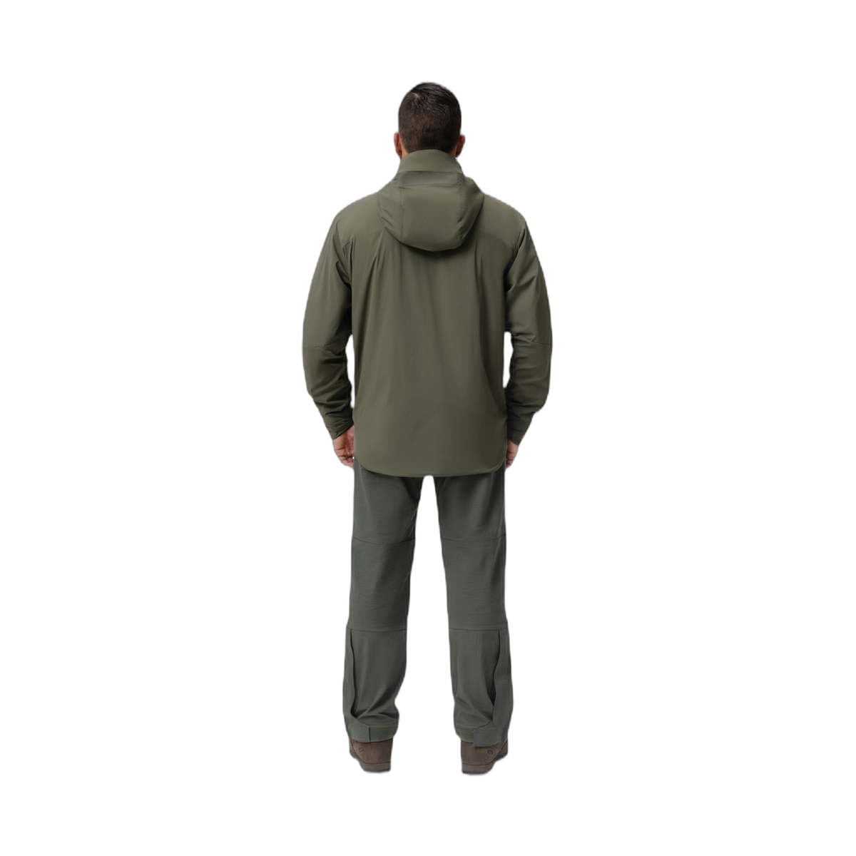 Back photo of the Tomahawk Performance Crosswind Jacket, a tactical windbreaker, in Ranger Green color way.